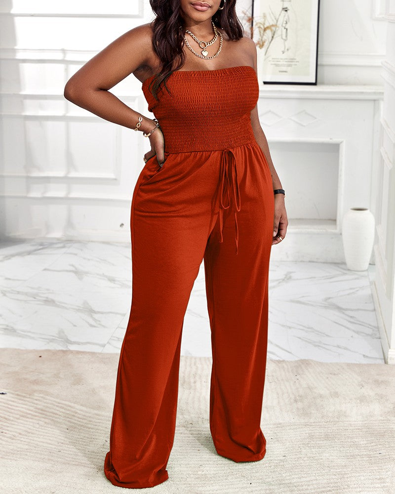 FZ Women's Plus Size Bandeau Shirred Wide Leg Jumpsuit - FZwear