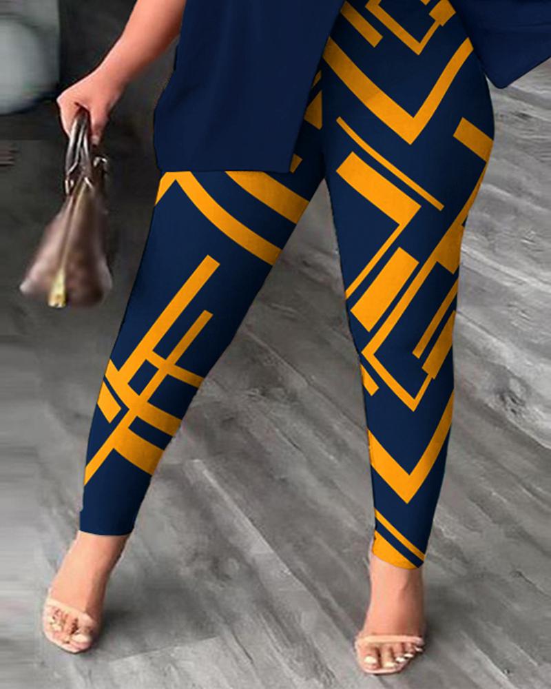 FZ Women's Plus Size Geometric Print Pants Suit