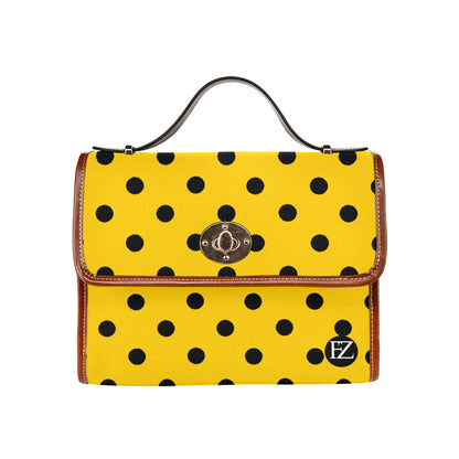 fz dot handbag one size / fz yellow dot handbag all over print waterproof canvas bag(model1641)(brown strap)