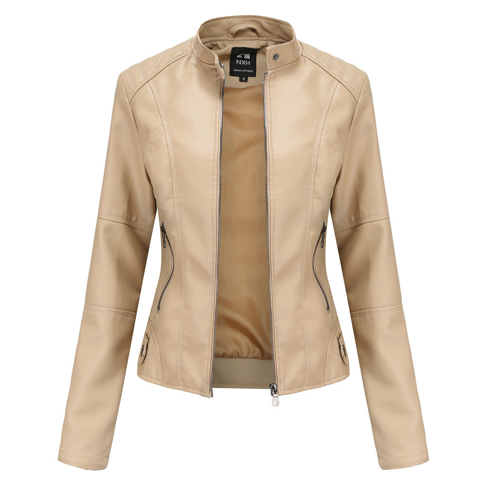 FZ Women's standing collar PU leather jacket - FZwear
