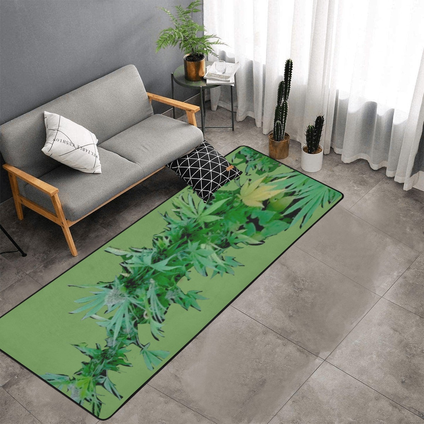 fz bud area rug one size / fz rug - green area rug with black binding  10'x3'3''