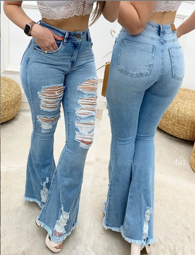 fz women ripped wide leg jeans denim pants