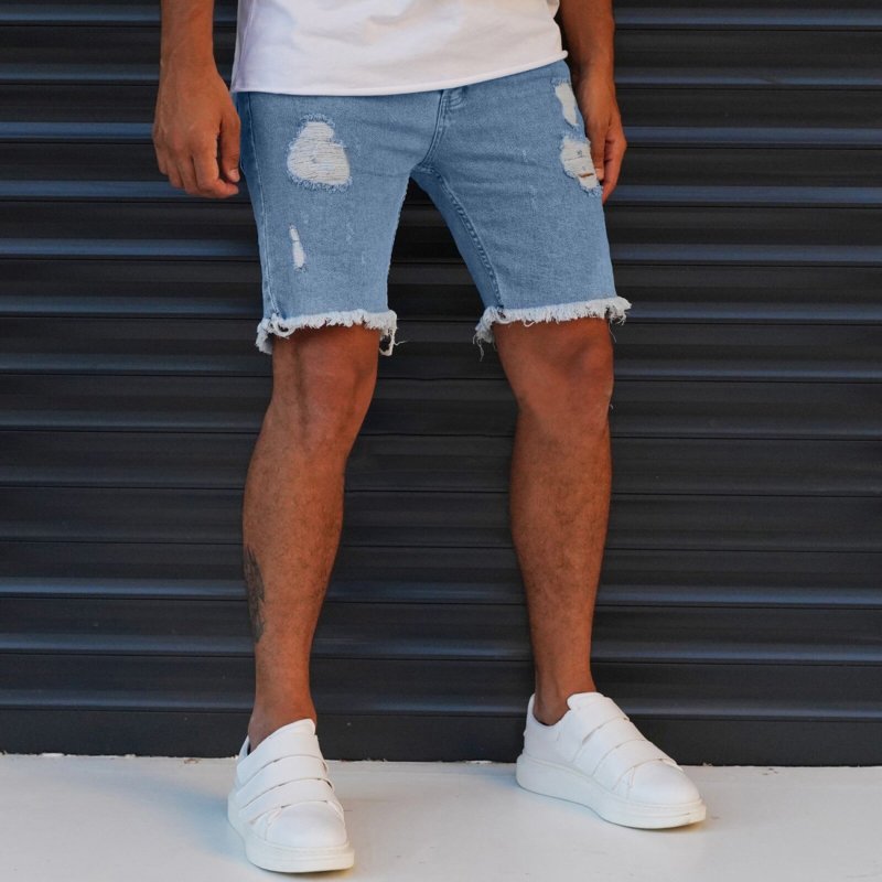 new men's ripped denim shorts cropped pants