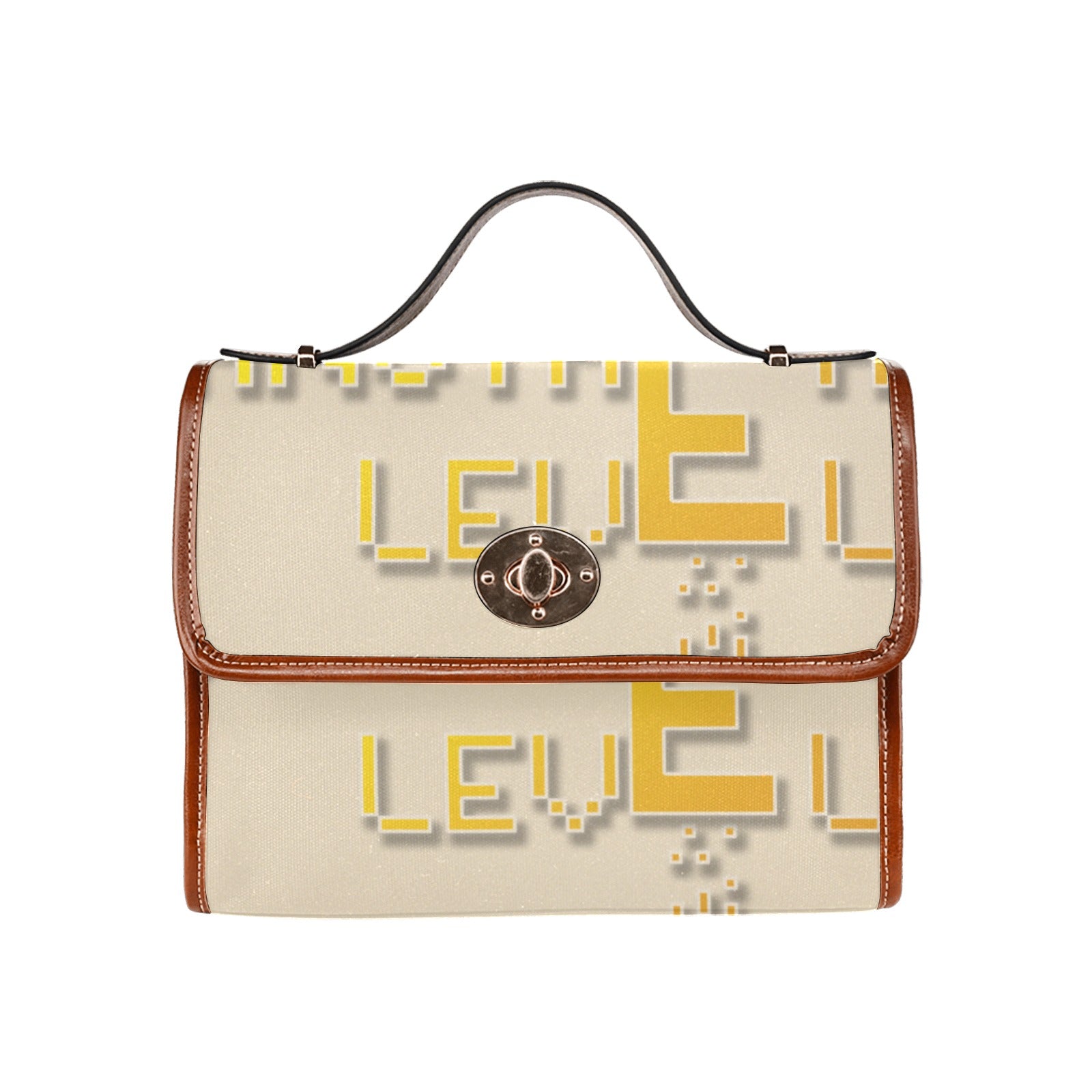 fz yellow levels handbag one size / fz - levels bag-creme all over print waterproof canvas bag(model1641)(brown strap)
