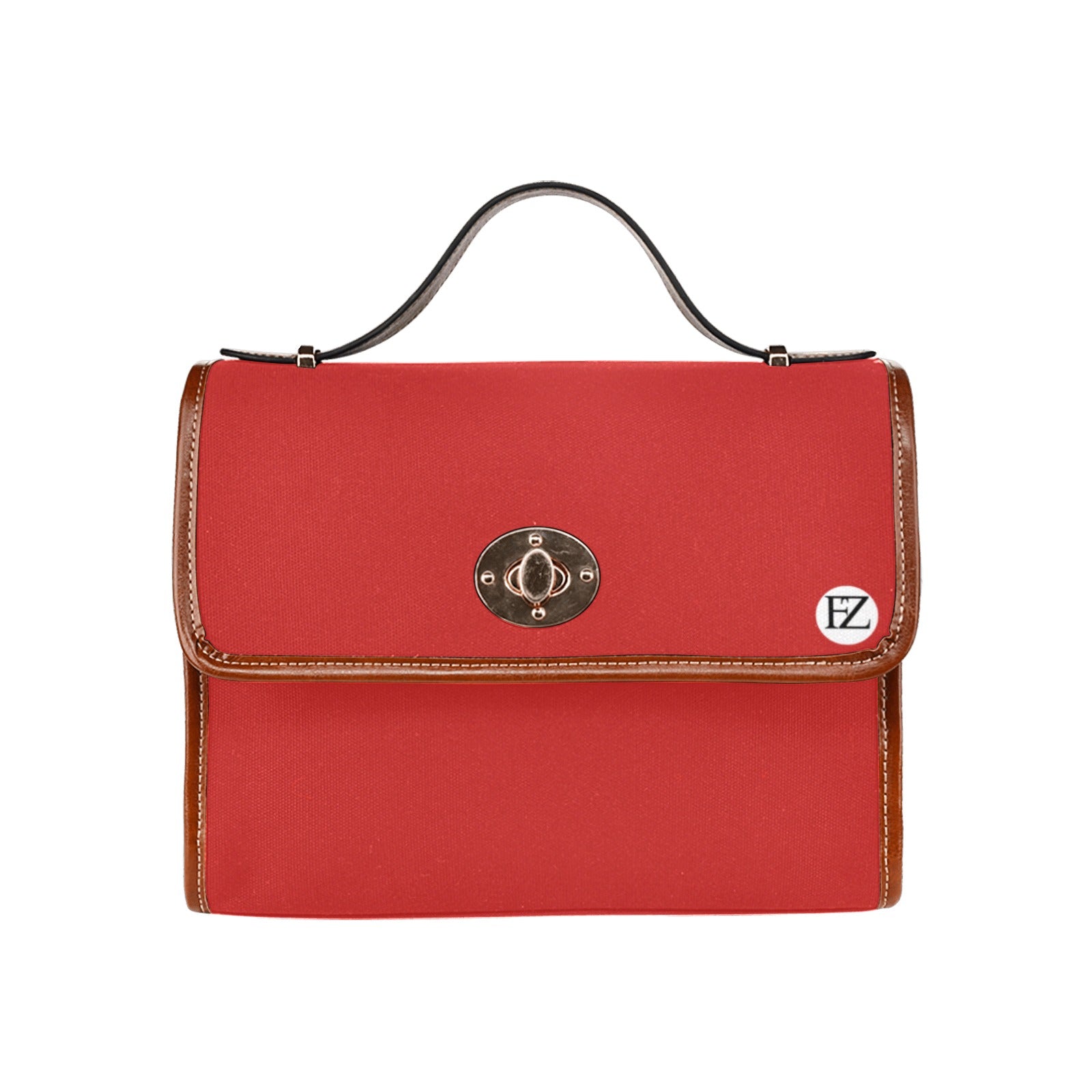 fz original handbag one size / fz - red all over print waterproof canvas bag(model1641)(brown strap)