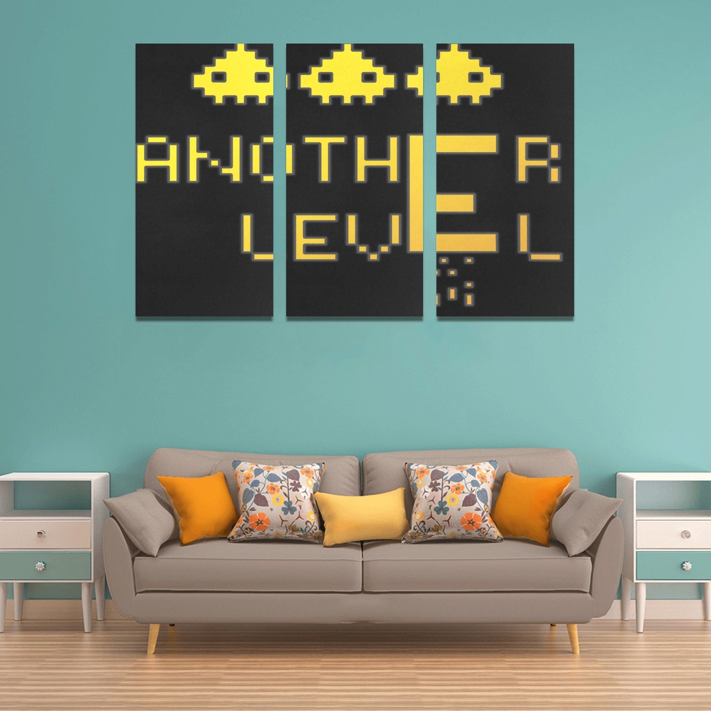fz design collection too one size / fz another level - yellow too framed canvas art prints set x (3 pieces) (made in usa)