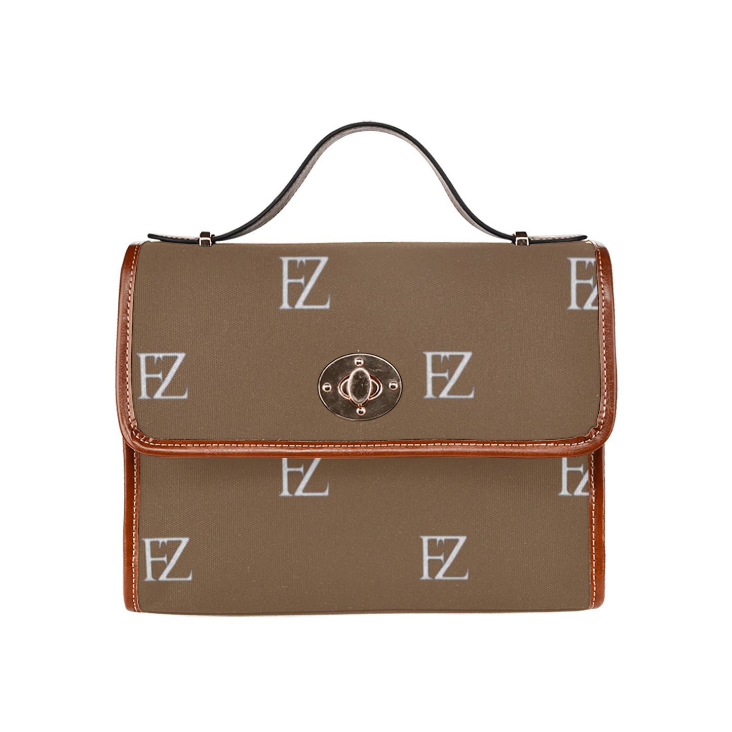 fz zone handbag one size / fz zone handbag - brown all over print waterproof canvas bag(model1641)(brown strap)