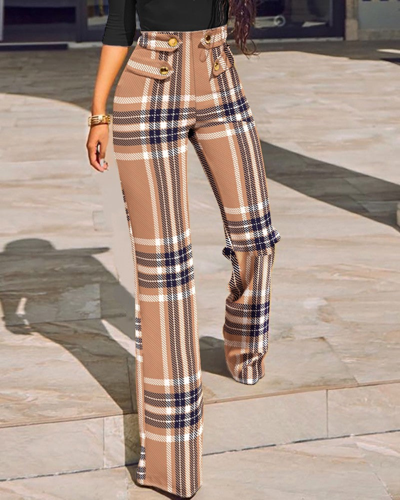 FZ Women's Plaid Print High Waist Pants - FZwear