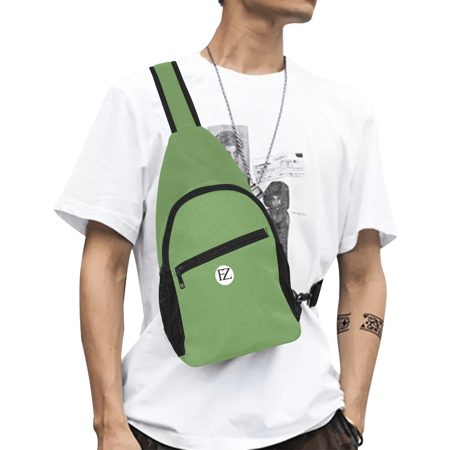 fz men's chest bag too one size / fz chest bag-green all over print chest bag(model1719)