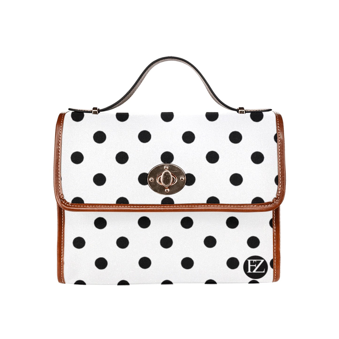 fz dot handbag one size / fz white dot handbag all over print waterproof canvas bag(model1641)(brown strap)