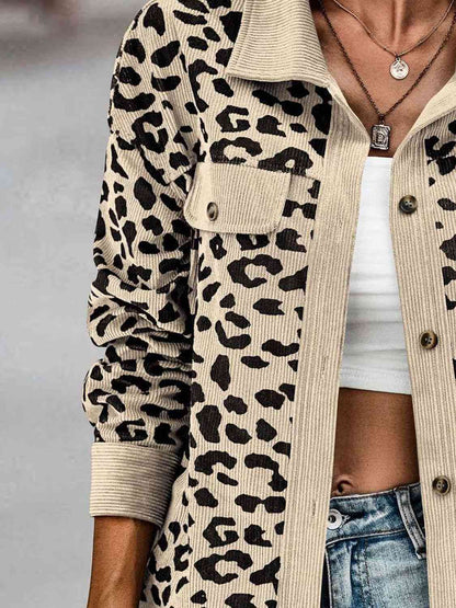 FZ Women's Full Size Leopard Buttoned Jacket - FZwear