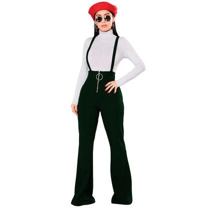 high waist large round buckle zipper horn leg suspenders large