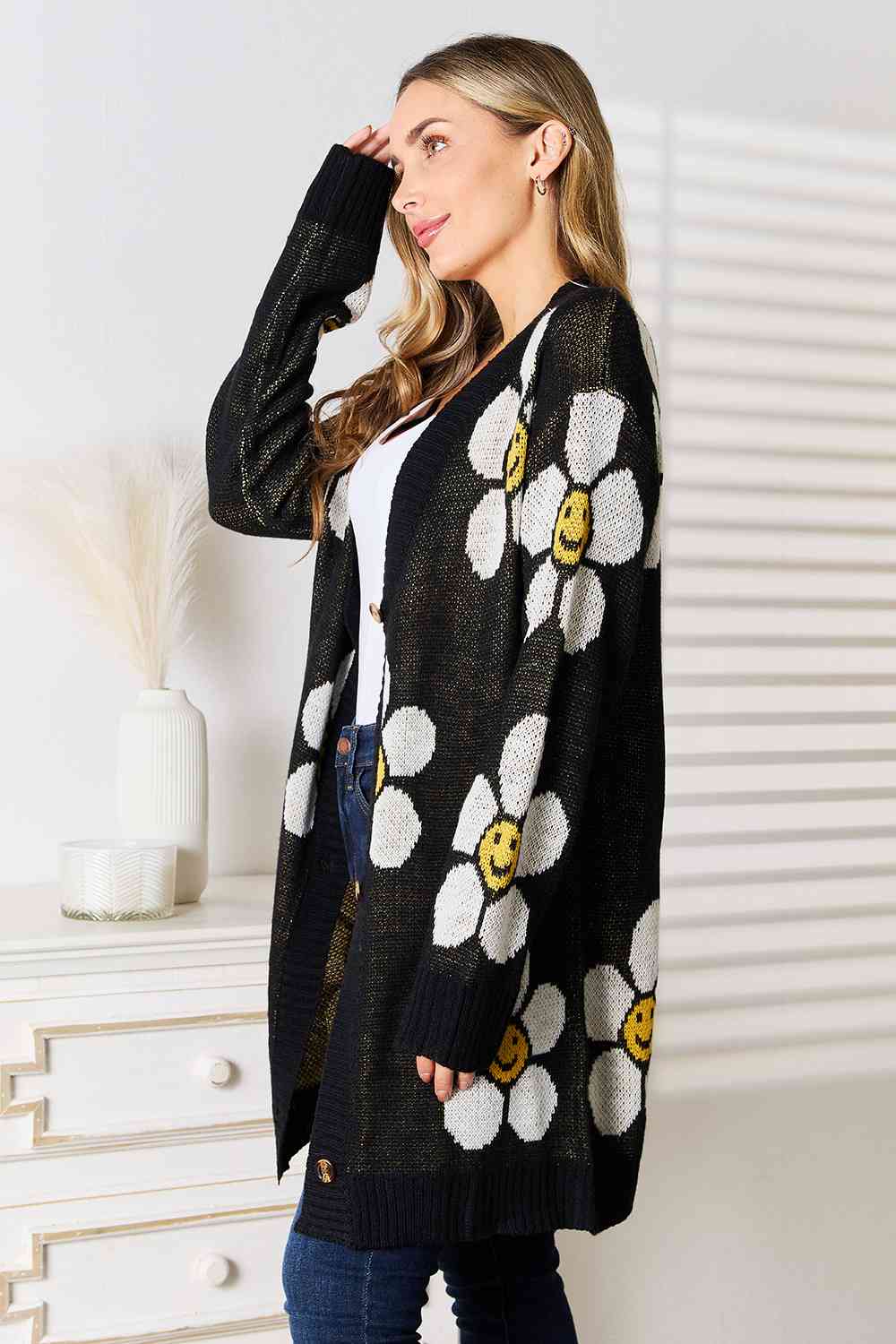 FZ Women's Double Take Floral Button Down Longline Cardigan