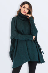 tied turtleneck asymmetrical hem sweater