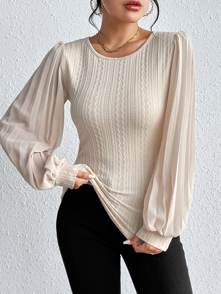 FZ Women's Pleated Puff Sleeve Round Neck Top - FZwear
