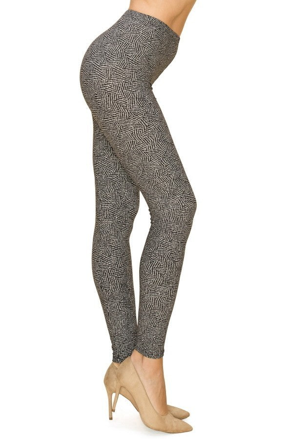 multi print, full length, high waisted leggings in a fitted style with an elastic waistband