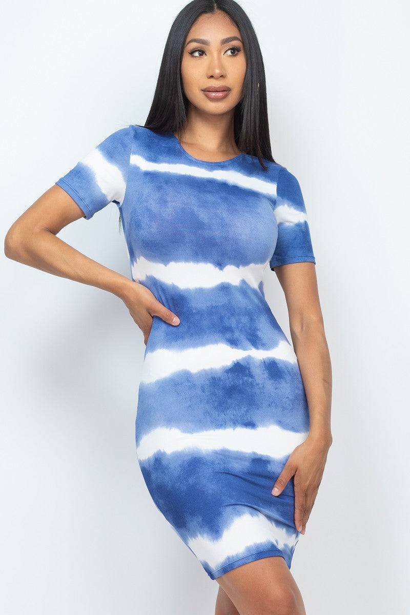 fz women's stripe tie-dye printed midi dress