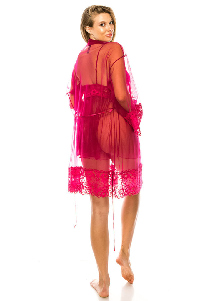 fz women's 3pc mesh robe lingerie