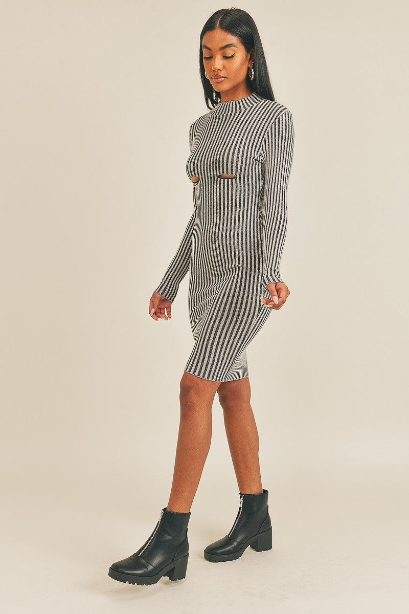 fz women's long sleeve stripe print midi dress