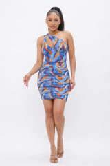 fz women's printed one shoulder mini dress