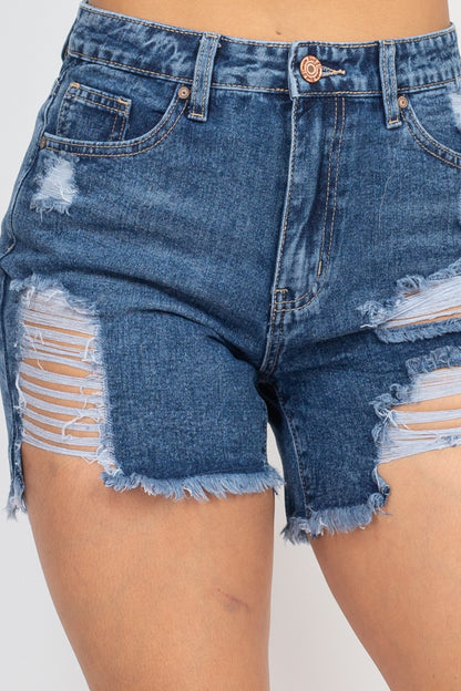 fz ripped five-pocket mini denim shorts