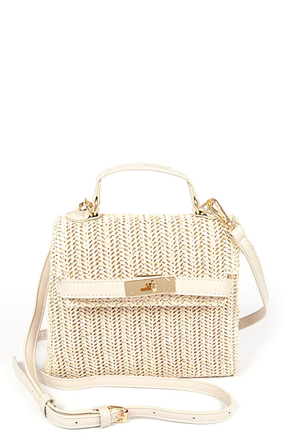 faux straw top handle clutch handbag