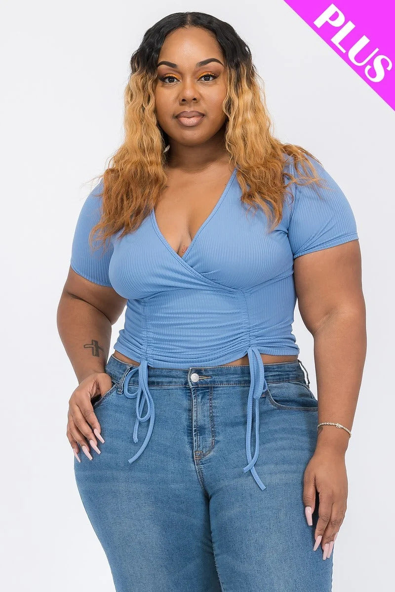 fz women's plus size drawstring surplice top