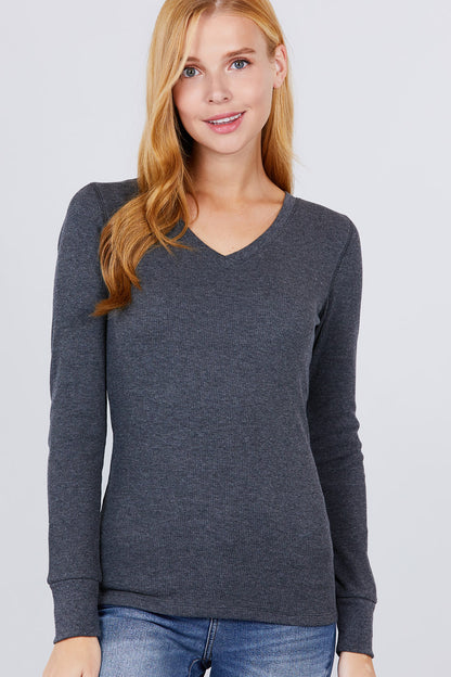 long slv v-neck thermal top