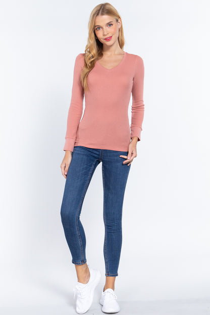 long slv v-neck thermal top