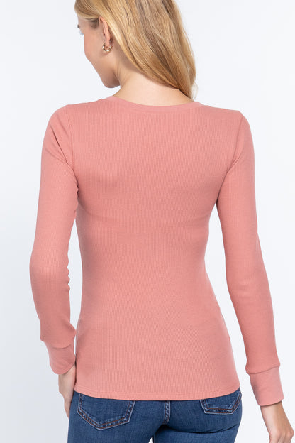 long slv v-neck thermal top