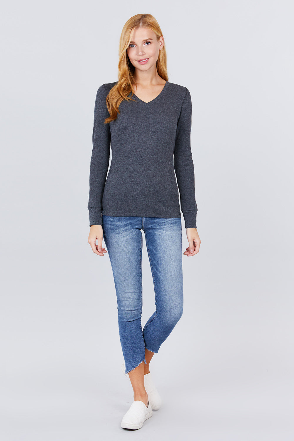 long slv v-neck thermal top