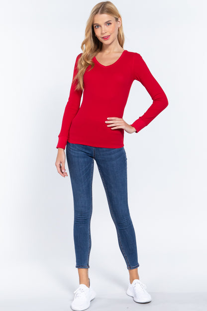 long slv v-neck thermal top