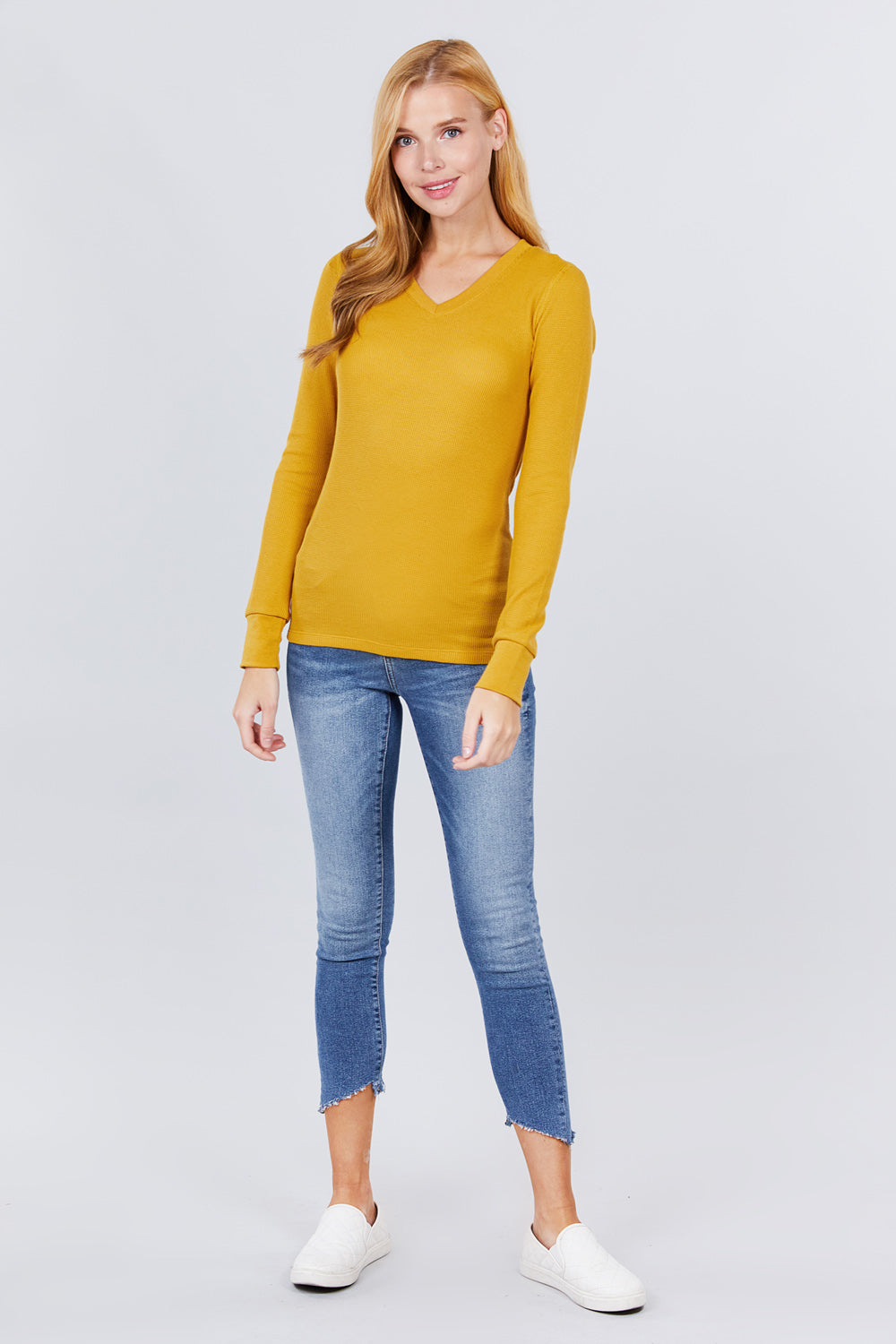 long slv v-neck thermal top