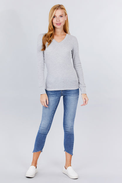 long slv v-neck thermal top