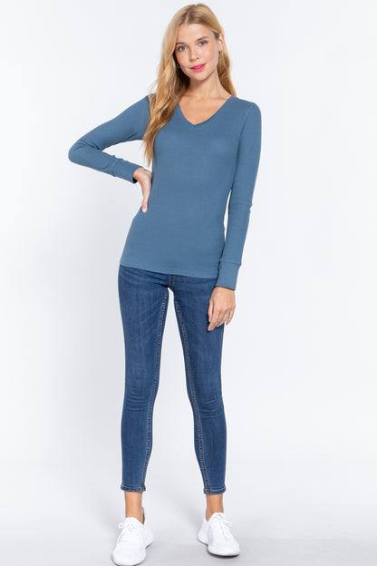 long slv v-neck thermal top