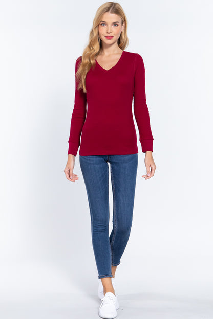 long slv v-neck thermal top