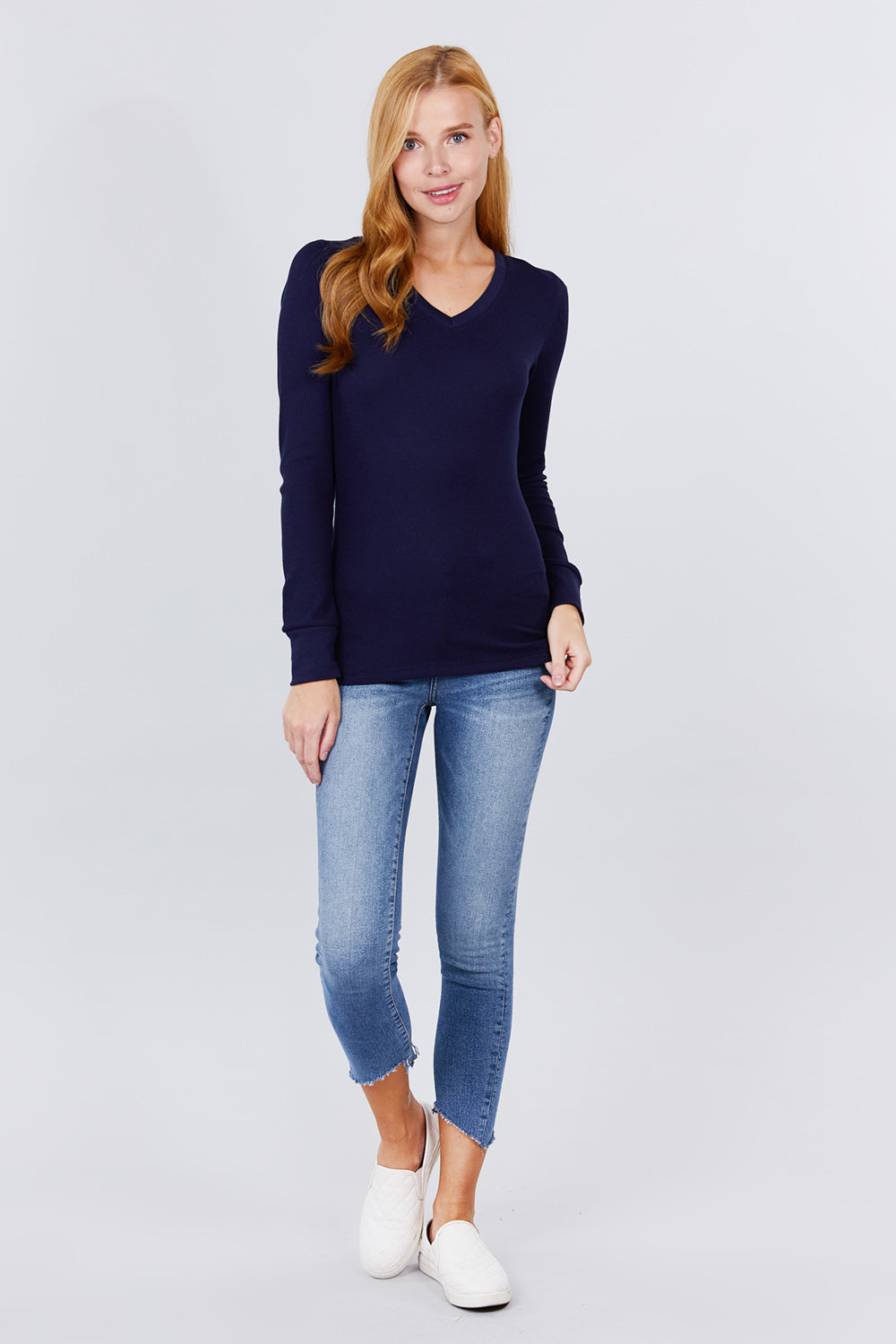 long slv v-neck thermal top