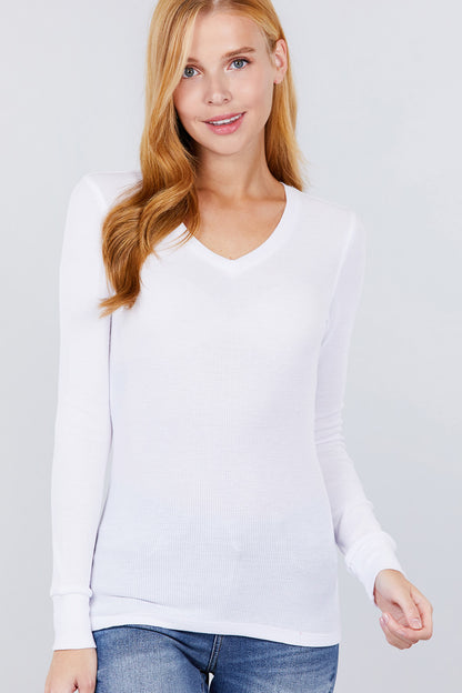 long slv v-neck thermal top