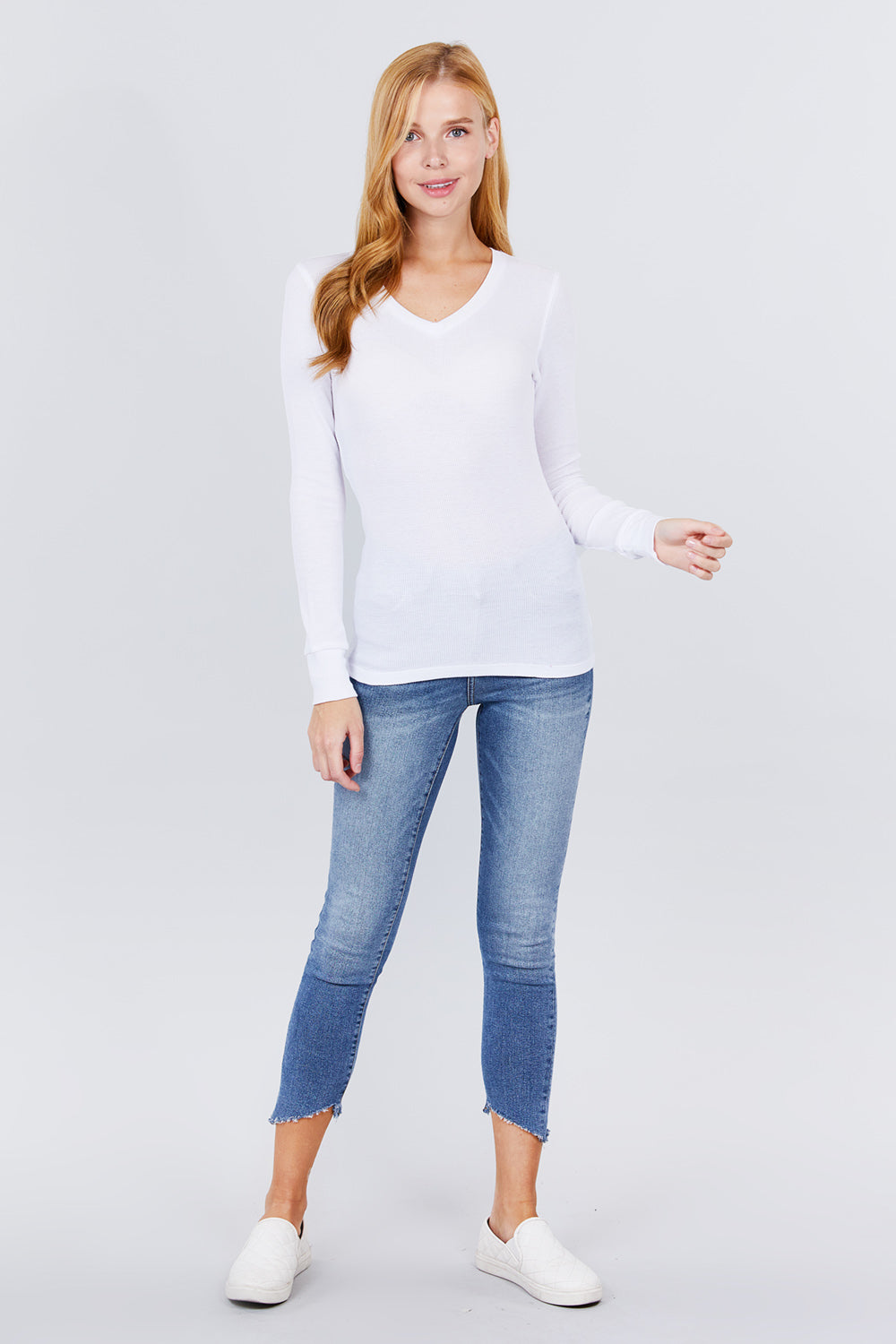 long slv v-neck thermal top