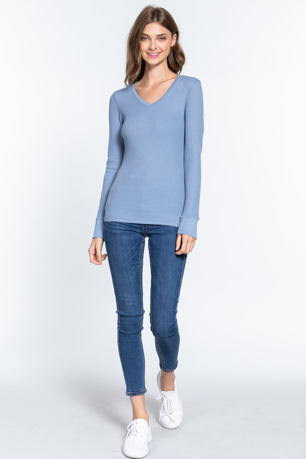 long slv v-neck thermal top