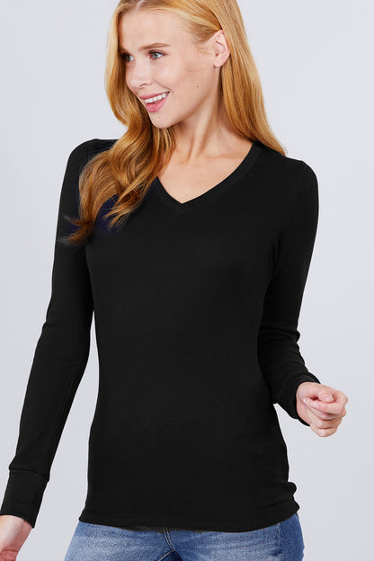 long slv v-neck thermal top