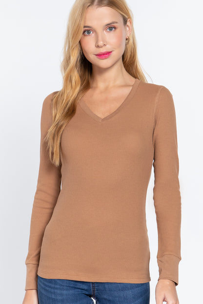 long slv v-neck thermal top