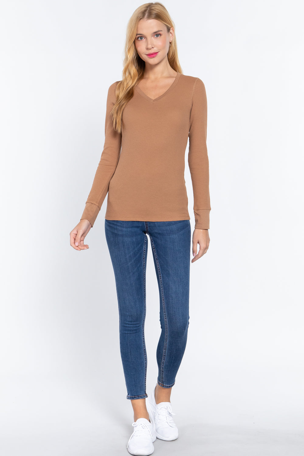 long slv v-neck thermal top