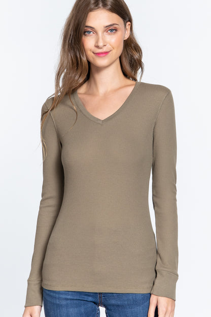 long slv v-neck thermal top