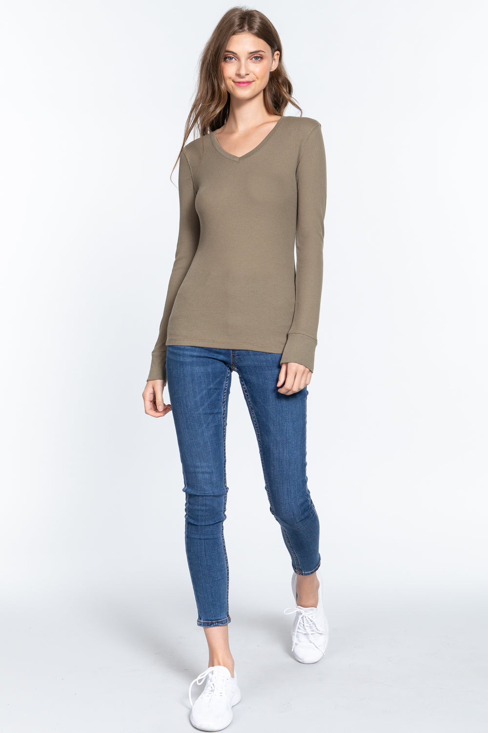 long slv v-neck thermal top