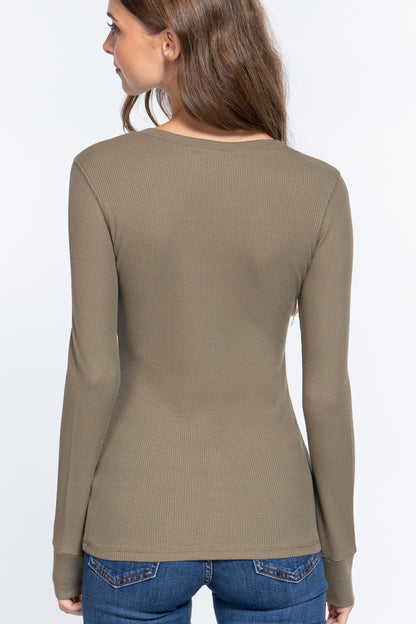 long slv v-neck thermal top