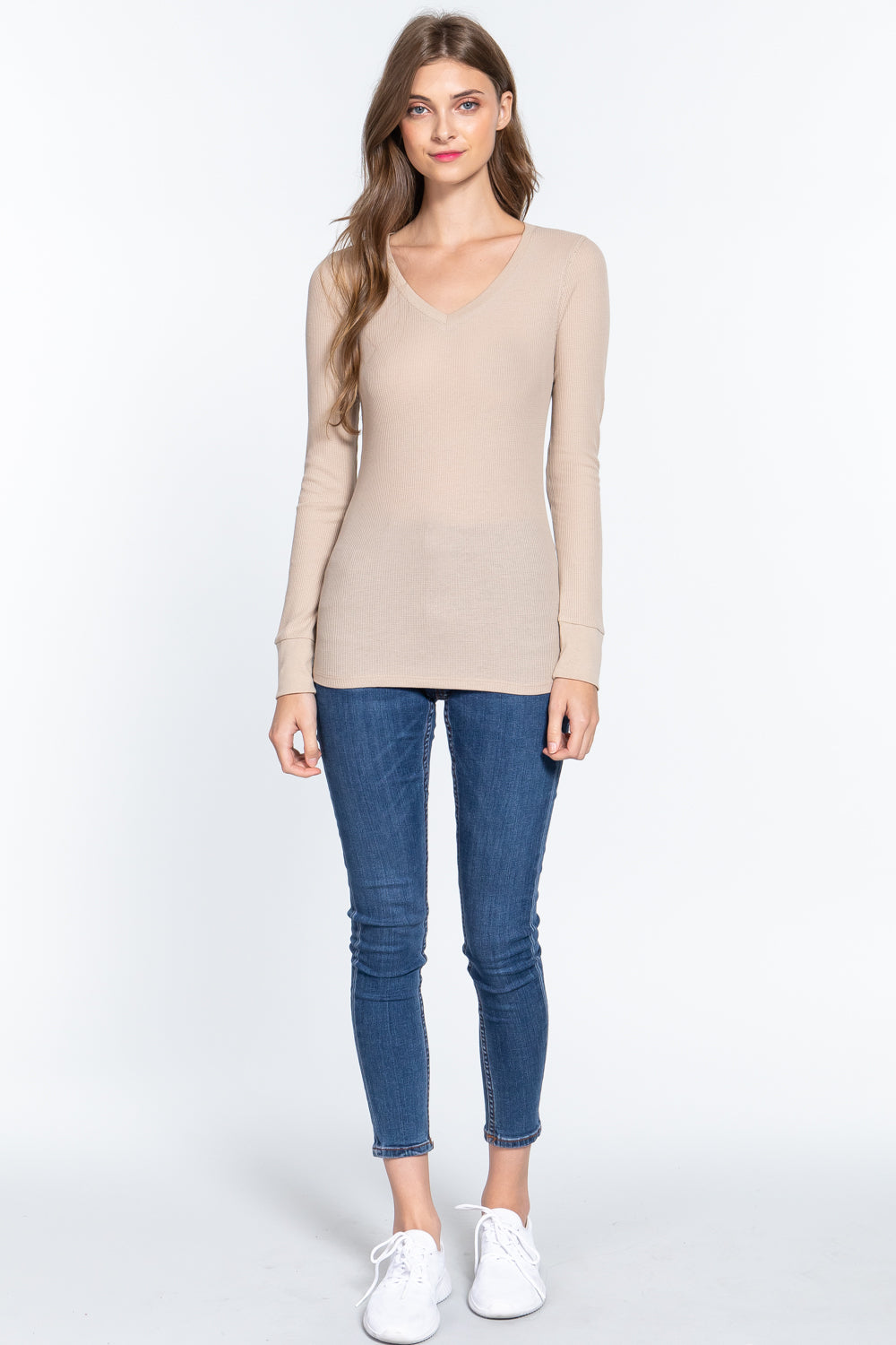 long slv v-neck thermal top