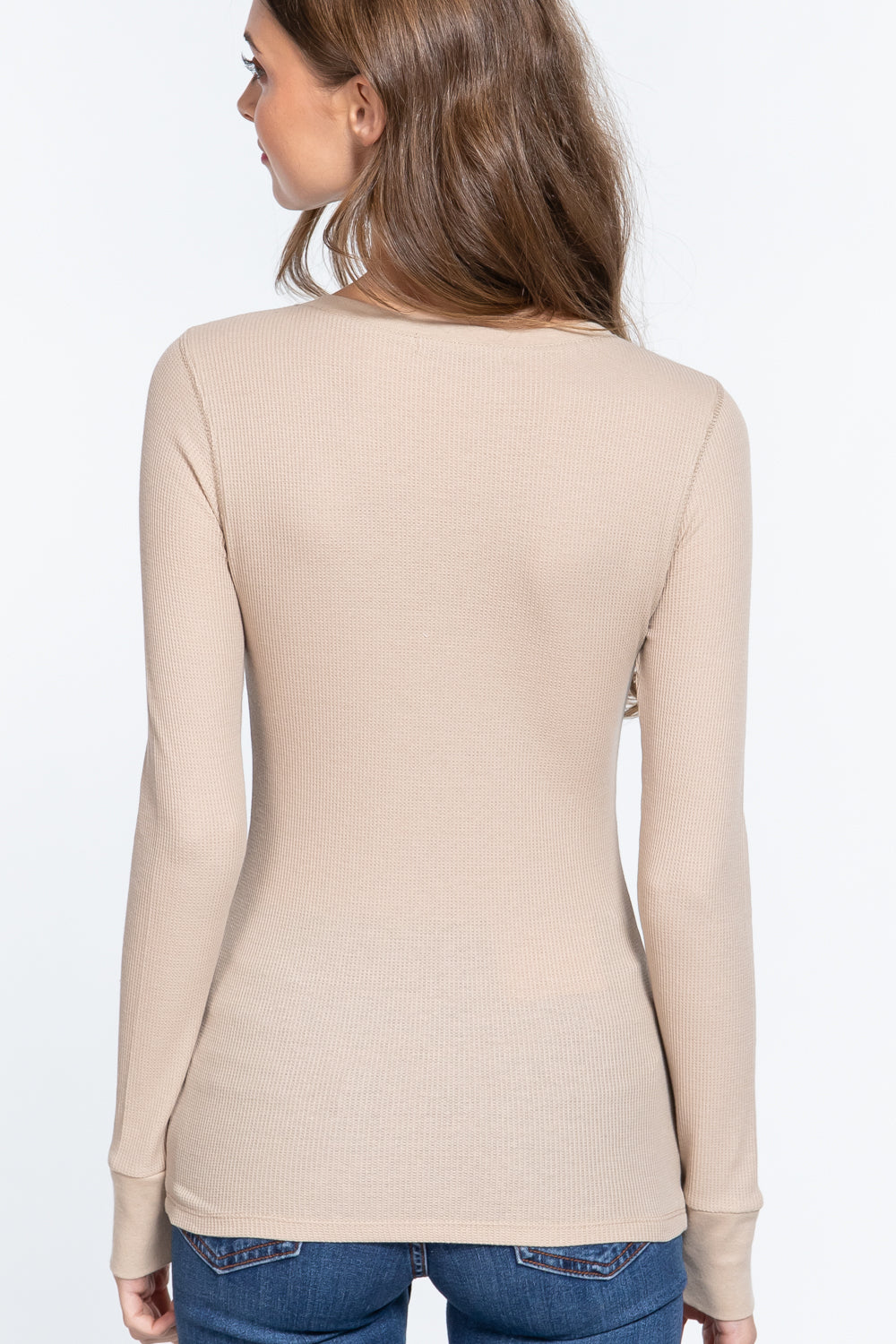 long slv v-neck thermal top