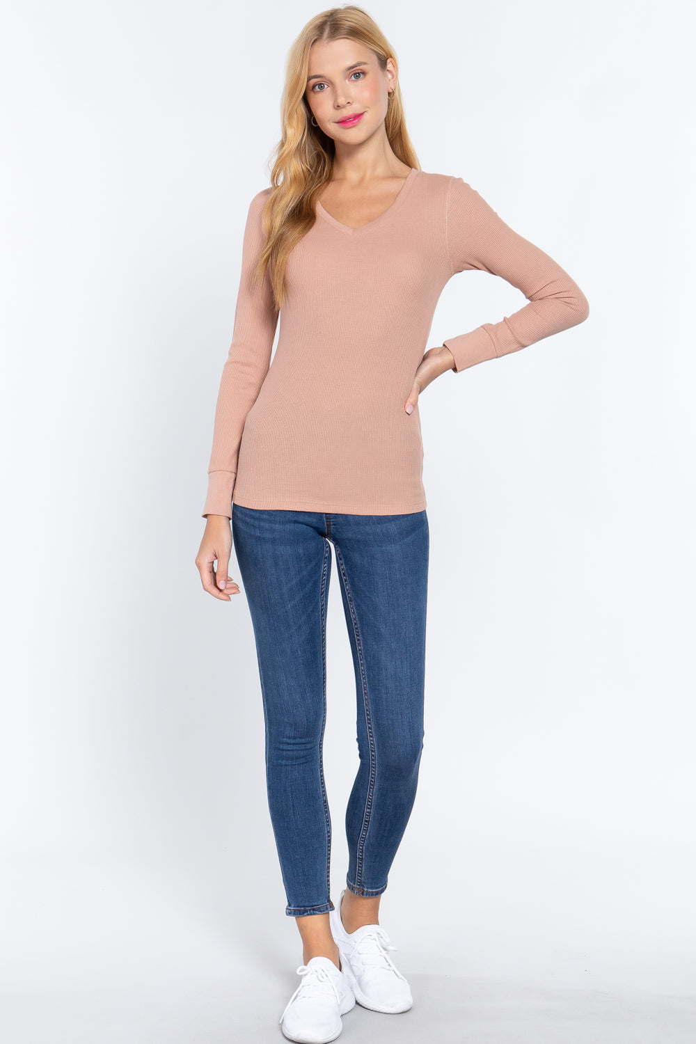 long slv v-neck thermal top