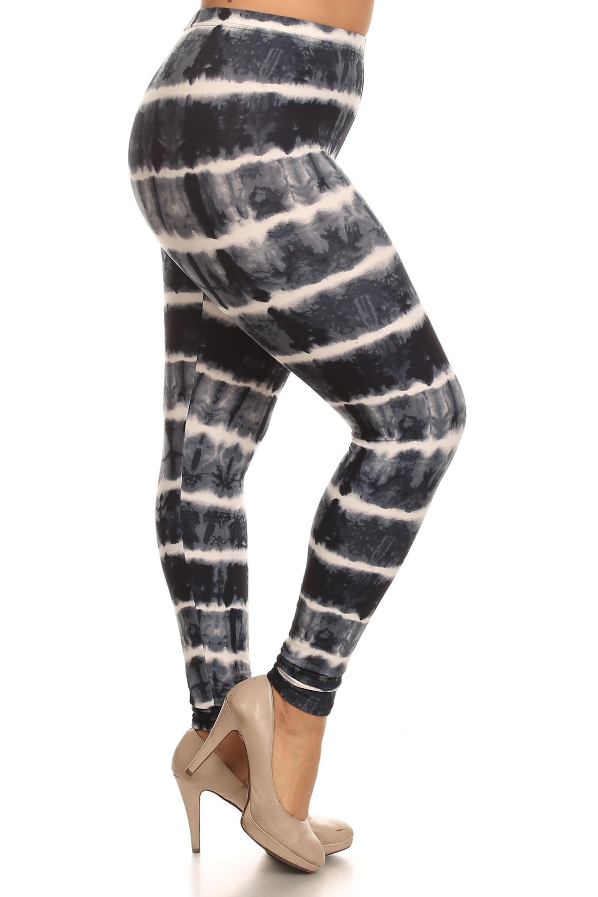 plus size tie dye print, full length leggings in a fitted style with a banded high waist